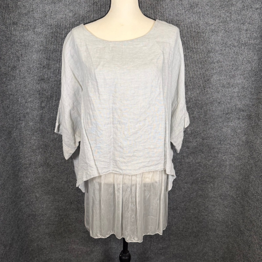 Belle France Made in Italy Linen Silk Layered Lagenlook Tunic Top XL Grey Flowy
